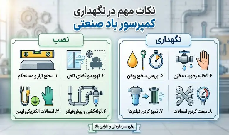 نکات نگهداری کمپرسور باد کارخانه