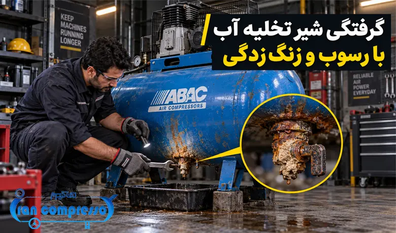 گرفتگی شیر تخلیه آب با رسوب و زنگ زدگی
