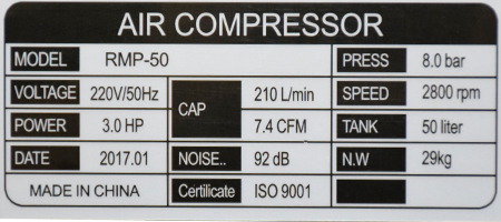 مشخصات فنی کمپرسور باد 50 لیتری سیلندری